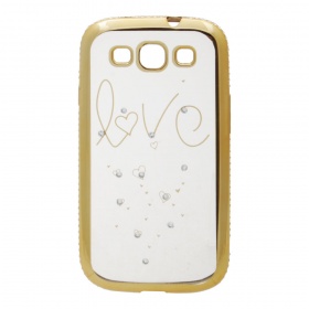 Накладка Samsung i9300/S3 силиконовая прозр хромированным бамп со стразами и рисунком Love золото