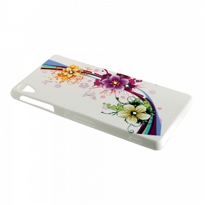 Накладка Sony Z3/D6603 силиконовая рисунки со стразами Цветы с полосками на белом фоне