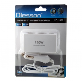 Разветвитель 2гн. c USB со шнуром Olesson 1522 1.2A, белый