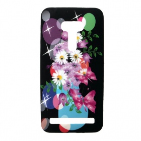 Накладка Asus Zenfone Selfie/ZD551KL/Z00UD силиконовая рисунки со стразами Цветы с бабочками на черн