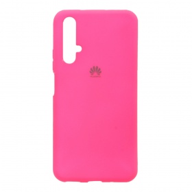 Накладка Huawei Honor 20 резиновая матовая Soft touch с логотипом ярко-розовая