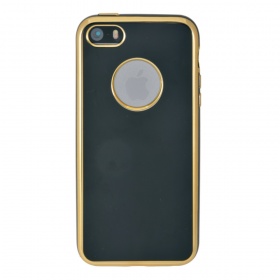 Накладка iPhone 5/5S/SE силиконовая с хромированным бампером с вырезом лаковая черная