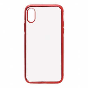 Накладка iPhone X/XS силиконовая прозрачная с хромированным бампером рельефная красная
