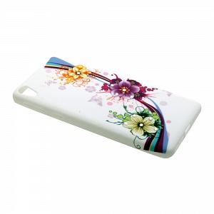 Накладка Sony E5 силиконовая рисунки со стразами Цветы с полосками на белом фоне