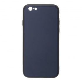 Накладка iPhone 6/6S пластиковая с резиновым бампером стеклянная темно-синяя