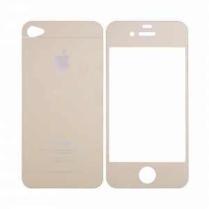 Закаленное стекло iPhone 4/4S двуст зеркальное золото