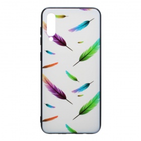 Накладка Samsung A50 2019/A50s/A30s пластиковая с резиновым бампером Перья цветные