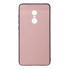 Накладка Xiaomi Redmi Note 4 пластиковая с резиновым бампером стеклянная розовая