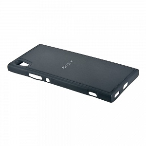 Накладка Sony XA1 резиновая под кожу с логотипом черная 