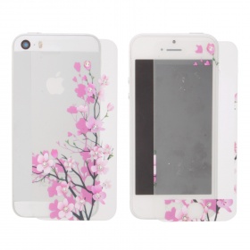 Закаленное стекло iPhone 5/5S/SE двуст цветы со стразами