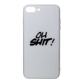 Накладка iPhone 7/8 Plus пластиковая с резиновым бампером стеклянная Oh shit! белая