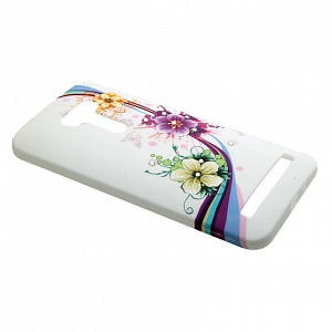 Накладка Asus Zenfone Selfie/ZD551KL/Z00UD силиконовая рисунки со стразами Цветы с полосками на бел