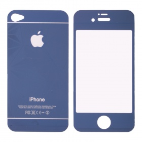 Закаленное стекло iPhone 4/4S двуст узоры синее Glass