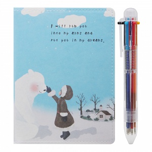 Блокнот AJ0103 Медведь 148x113 мм голубой + ручка