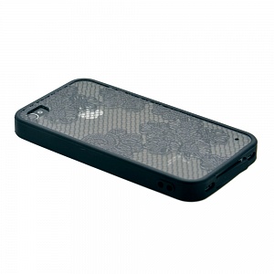 Накладка iPhone 4/4S пластиковая прозрачная с черным бампером кружево с узорами