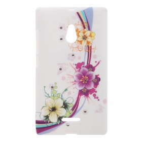 Накладка Nokia XL силиконовая рисунки со стразами Цветы с полосками на белом фоне