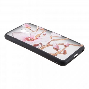Накладка Meizu M5 пластиковая с резиновым бампером рисунки и стразы Цветок на ветке