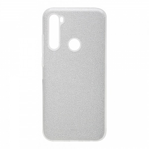 Накладка Xiaomi Redmi Note 8T силиконовая с пластиковой вставкой блестящая серебро
