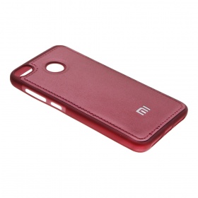 Накладка Xiaomi Redmi 4X резиновая под кожу с логотипом бордовая