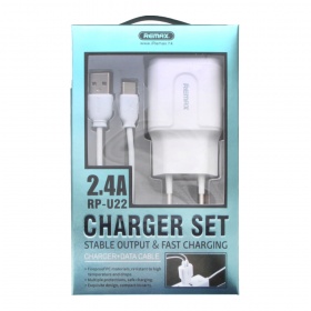 СЗУ с 2 USB 2,4A + кабель Type-C Remax RP-U22 белый