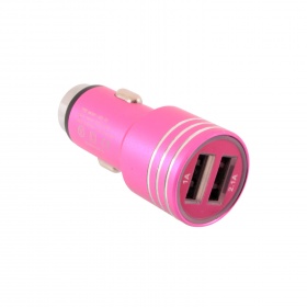 АЗУ с 2 USB выходами 2,1А + 1A металлическом корпусе розовая