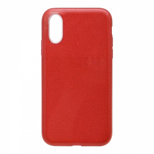 Накладка iPhone XR силиконовая с пластиковой вставкой блестящая красная