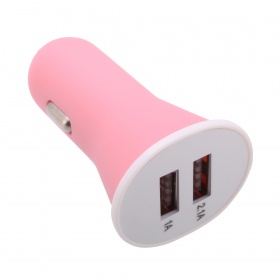 АЗУ с 2 USB выходами 2,1А + 1A высокое качество матовая розовая 