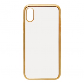 Накладка iPhone X/XS силиконовая прозрачная с хромированным бампером рельефная золото