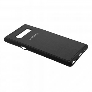Накладка Samsung N950F/Note 8 резиновая под кожу с логотипом черная