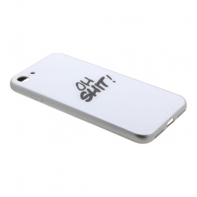 Накладка iPhone 7/8 пластиковая с резиновым бампером стеклянная Oh shit! белая