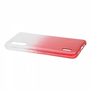 Накладка Xiaomi Mi A3 силиконовая прозрачная Омбре с блестящим вкладышем бело-красная