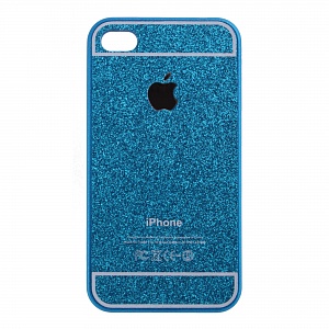 Накладка iPhone 4/4S пластиковая блестящая с яблоком голубая