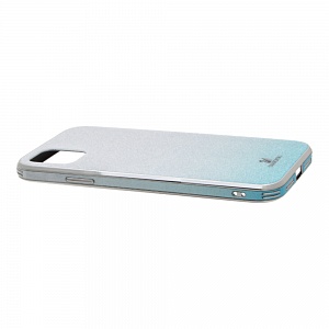 Накладка iPhone 11 Pro Max пластиковая блестящая Омбре Swarovski бело-голубая