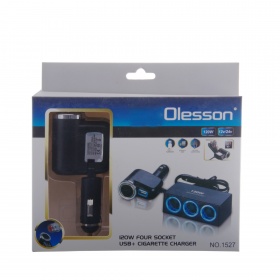 Разветвитель 4гн. c USB со шнуром Olesson 1527 1,2А черный