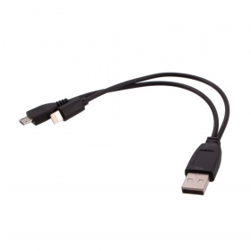 Кабель 2 выхода Micro USB-iPhone 5 на USB черный