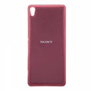 Накладка Sony XA резиновая под кожу с логотипом бордовая