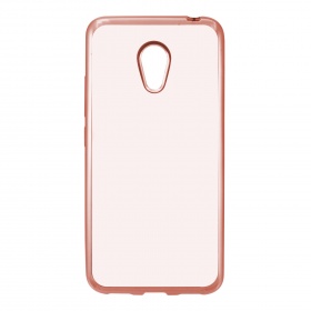 Накладка Meizu M3s силиконовая прозрачная с хромированным бампером розовая