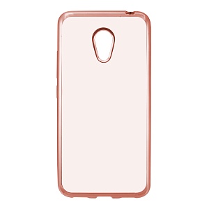 Накладка Meizu M3s силиконовая прозрачная с хромированным бампером розовая