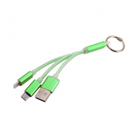 Кабель 2 выхода Lightning 8-pin - Micro USB брелок зеленый 100 мм