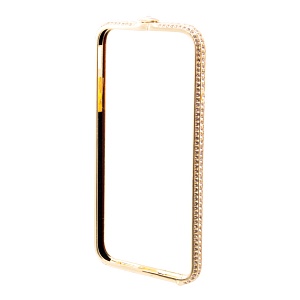 Бампер на iPhone 6/6S металлический стразы в 3 ряда золото метал