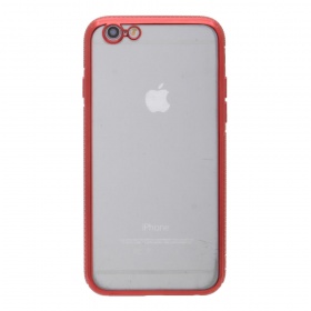 Накладка iPhone 6/6S силиконовая прозрачная с хромированным бампером рельефная красная