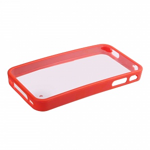 Накладка iPhone 4/4S пластиковая прозрачная стенка с красным бампером
