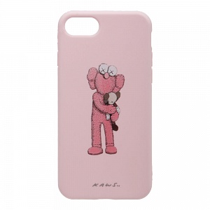 Накладка iPhone 7/8 резиновая рисунки матовая противоударная Kaws розовая