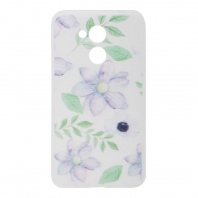 Накладка Huawei Honor 6c Pro резиновая матовая полупрозрачная Цветы бело-сиреневые с листьями