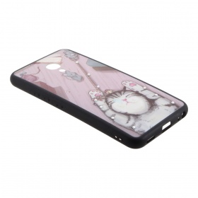 Накладка Meizu M5 пластиковая с резиновым бампером рисунки и стразы Кот и мыши розовая