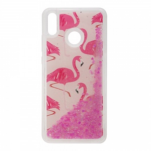 Накладка Huawei Honor 8X силиконовая с переливающейся жидкостью Фламинго розовая