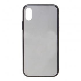 Накладка iPhone X/XS пластиковая с силиконовым бампером зеркальная серебро