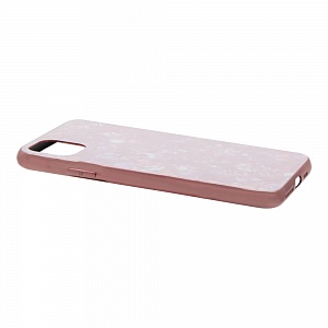 Накладка iPhone 11 Pro Max пластиковая с резиновым бампером стеклянная Мрамор розовая