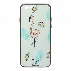 Накладка iPhone 6/6S пластиковая с резинов бампером стеклян с переливом Фламинго с ананасами Joyshop
