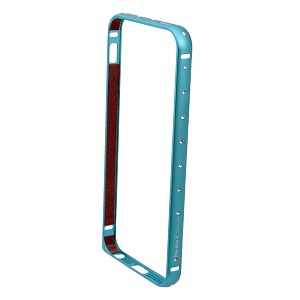 Бампер на iPhone 5/5S металлический со стразами голубой